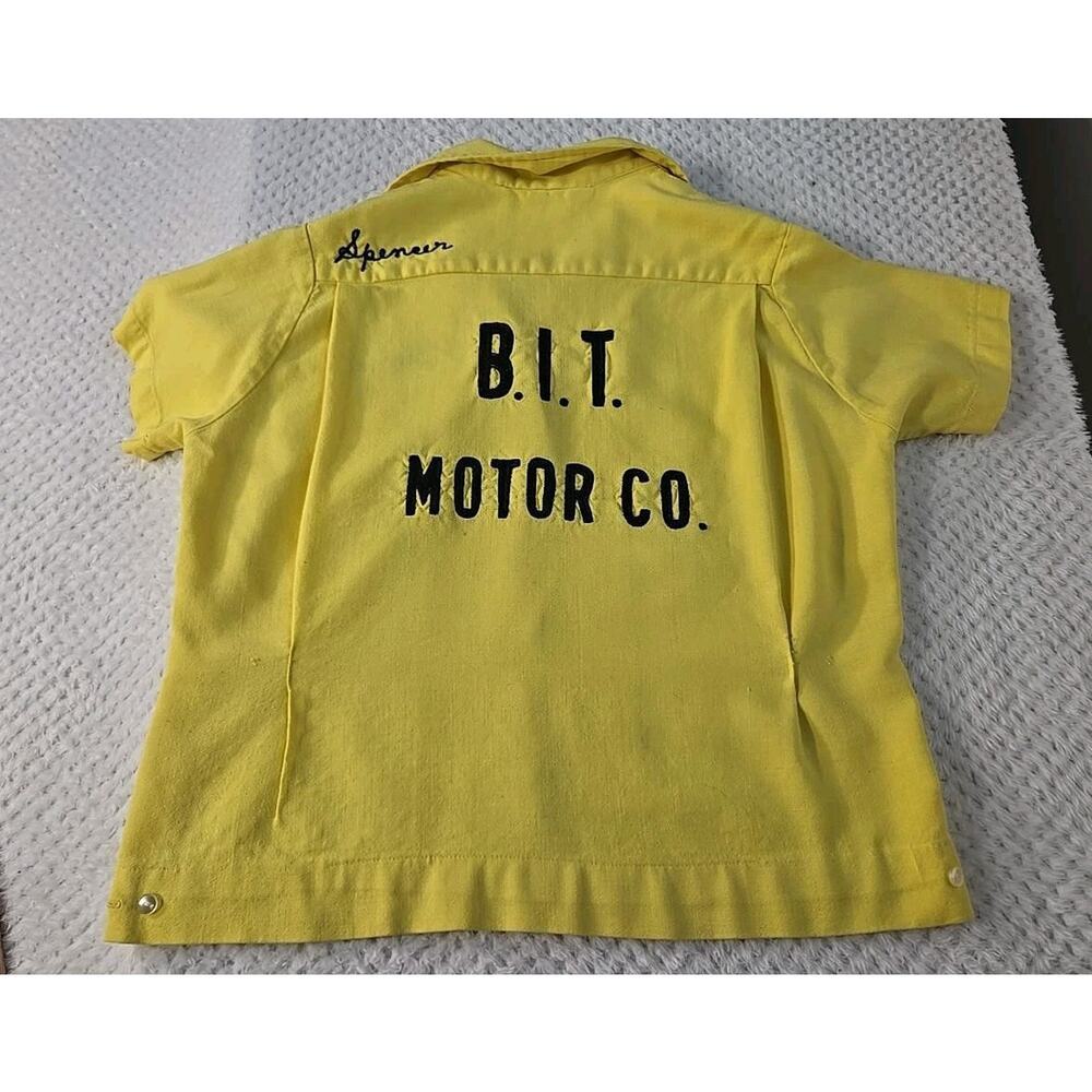 Vintage Mr Mort's Bowling Shirt Yellow Size 36 B.I.T. Motor Co Embroidered #0419 - Picture 7 of 9